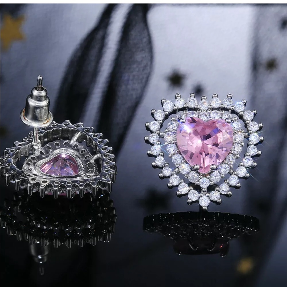 NEW* Pink heart sapphire earrings - Picture 3 of 5